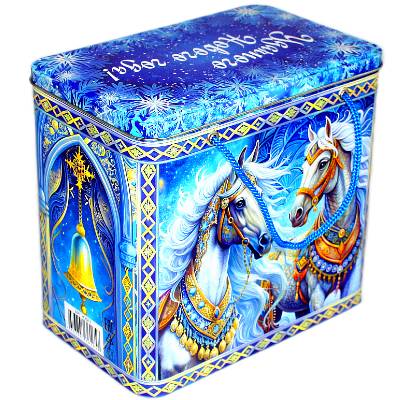 Сладкий новогодний подарок в жестяной упаковке весом 1400 грамм