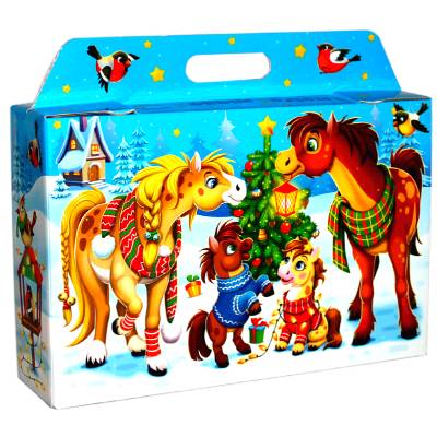 Детский новогодний подарок в картонной упаковке весом 1500 грамм