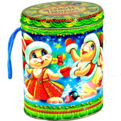 Сладкий новогодний подарок жестяной упаковке весом 300 грамм