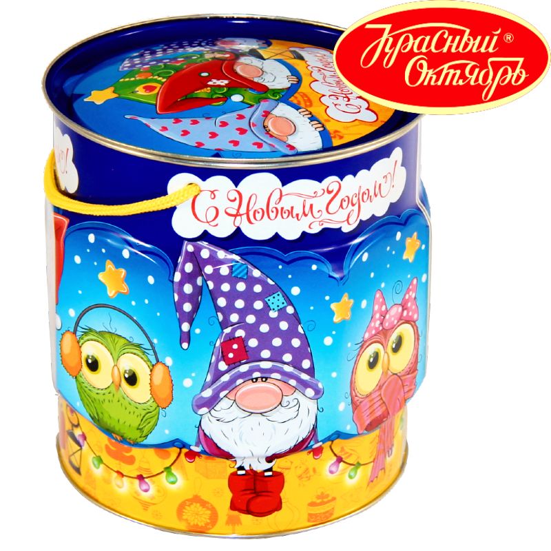 Сладкий подарок на Новый Год в жестяной упаковке весом 1000 грамм