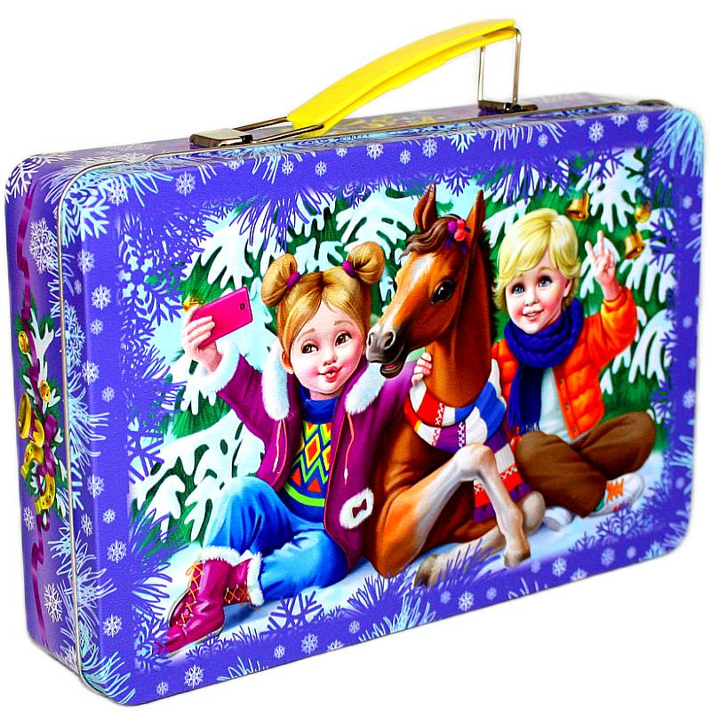 Сладкий подарок на Новый Год в жестяной упаковке весом 600 грамм